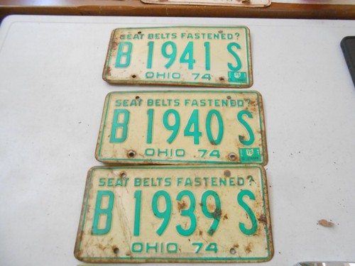 VINTAGE SET 3 1974 OHIO AUTO CONSTECTVE NUMMERNSCHILD 1939 940 941 ERHÖHTER BRIEF
