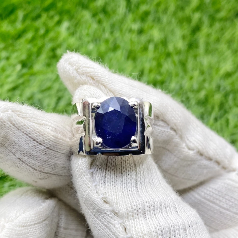 Natural Blue Sapphire Ring Natural Neelam Stone Ring African Sapphire Ring 925 - Image 3 of 4