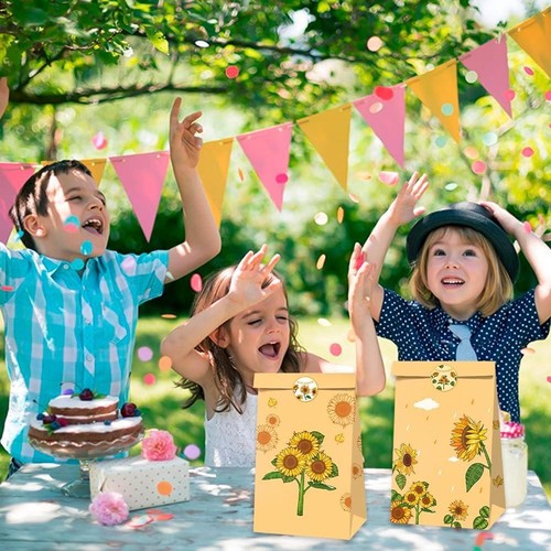 24PCS Party Favour Bags,Sunflower Themed Paper Bags 2 Patterns with Stickers - Picture 6 of 6