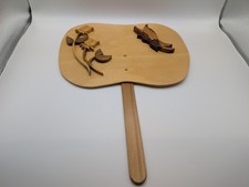 Wooden Hand Fan With Butterfly And Flowers, Hand carved, Handmade