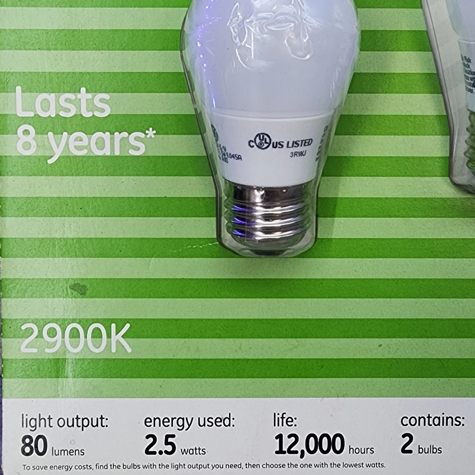 GE Energy Smart LED A15 Bulb Long Life Low Energy 2.5 Watts 2 Bulbs 2900K 80 Lum - Image 2 of 4