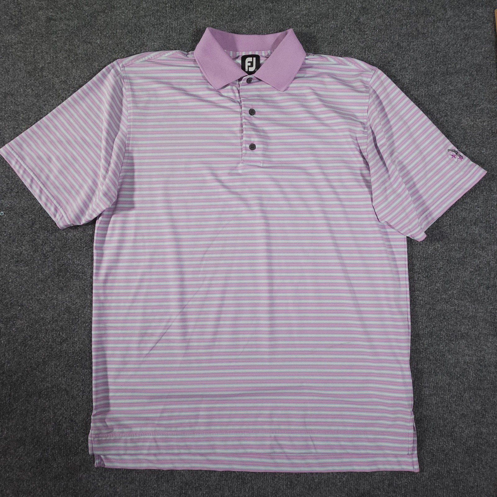 FootJoy Golf Polo Shirt Mens Large Purple Blue White Striped Short Sleeve