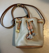Vintage Dooney Bourke All Weather Leather Mini Drawstring Bucket Bag Taupe