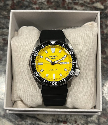 Seiko SRPL87 Automatic Yellow Dial Black Rubber Strap Diver Watch w/ Box