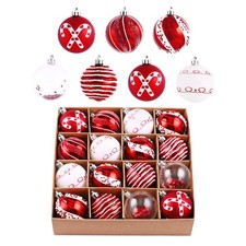 Christmas Ornaments Set, 16ct Candy Cane Red and White Shatterproof Christmas...