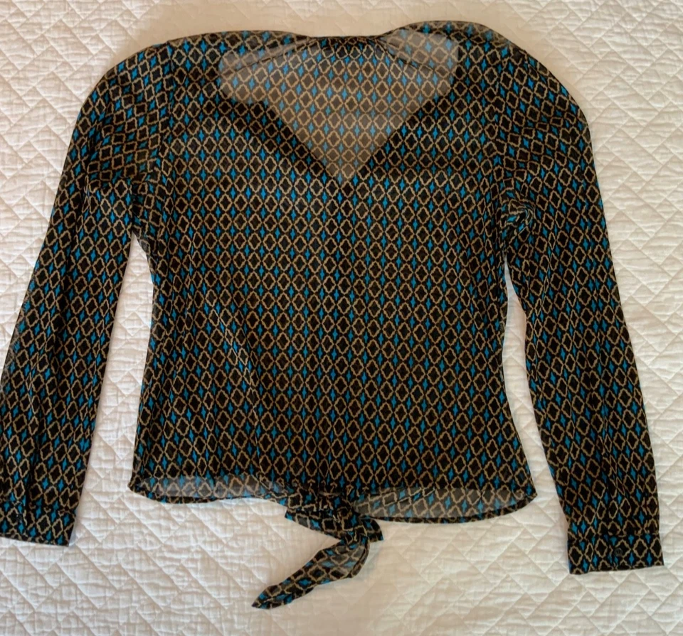 INC International Concepts XL Diamond Pattern Sheer Blouse with Front Tie D4 - Image 3 of 4