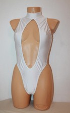 Women Leotard 204-17 High Collar Open Front Open Back White Spandex Size M