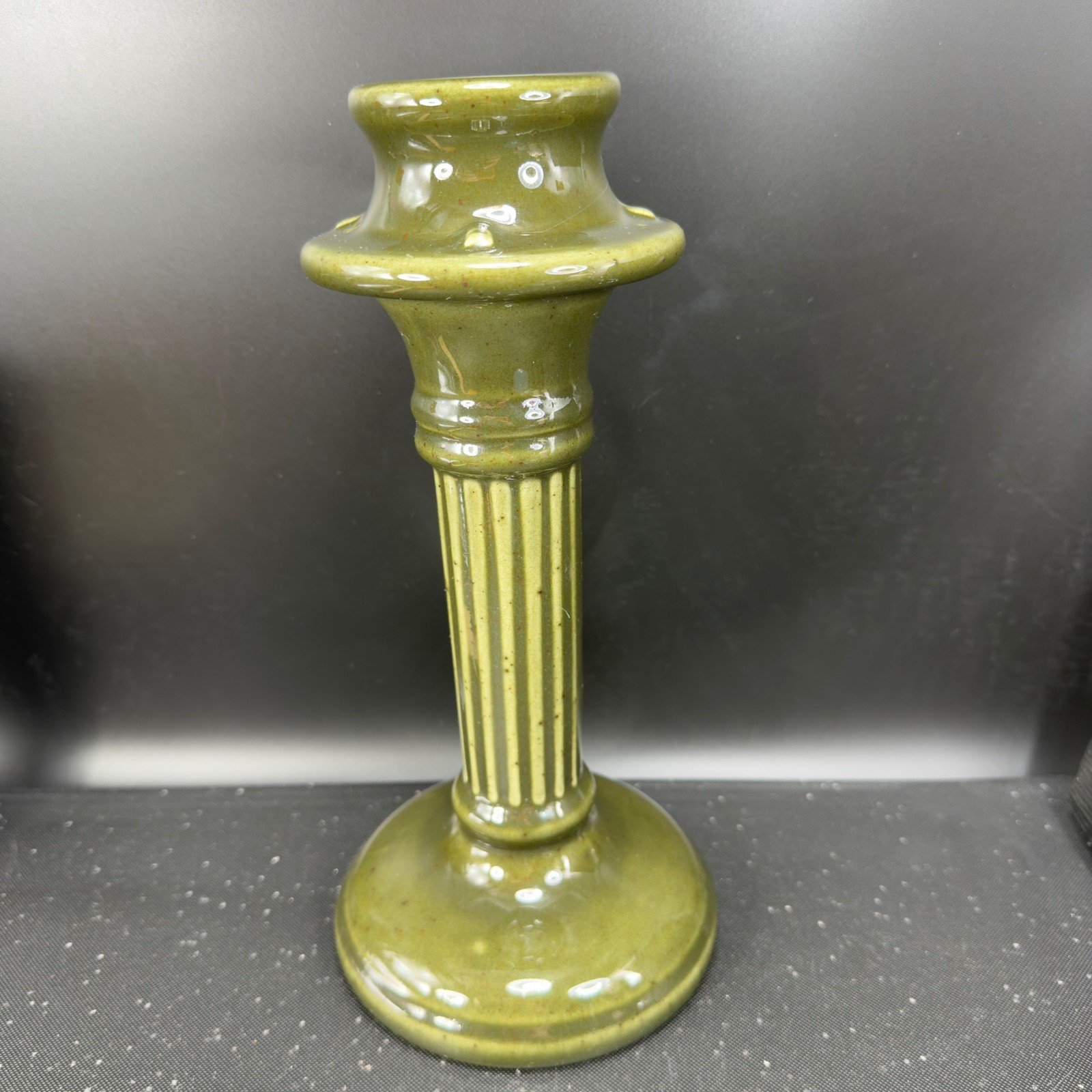 Craftsman Base Haeger Pottery Olive Green Fluted Column Candlestick Holder 1999 ...