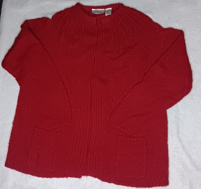 Vintage Countryside Classics Red Open Front Cardigan Women s L Knit 80s 90s