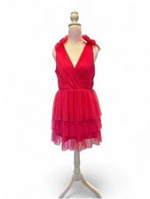 Storia Brand Hot Pink Tule Mini Dress V Neck W/ Bows Women?s Size S