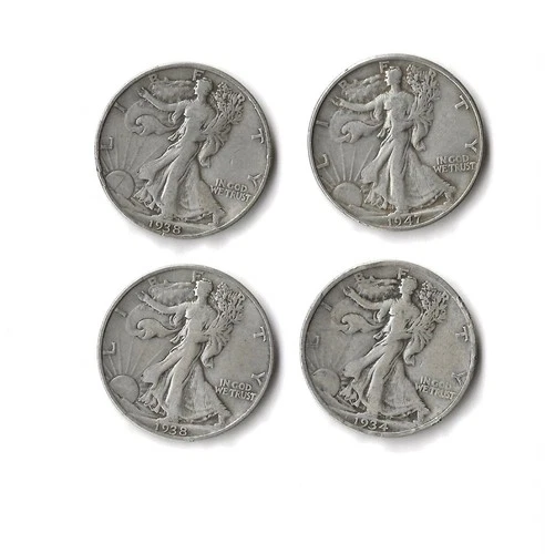 Walking Liberty Half Dollar Lot Of 4 1934- 1947 90% Silver 1.44676 Troy OZ