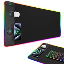 Upgraded Mouse Pad with Wireless Charging, RGB Gaming Desk Mat, 31.5"x15.7" L.