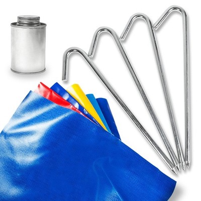 Inflatable Bounce House Hold Down Stakes & Professional Vinyl Repair Patch Kit