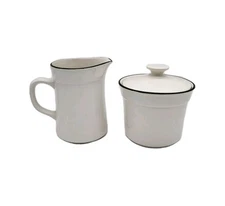 Nitto Overtones Cream & Sugar Set White Green Trim Made In Japan MCM Vintage