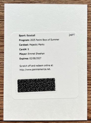 EMMETT SHEEHAN 2025 CRUSADES BOYS OF SUMMER MAJESTIC MARKS AUTO REDEMPTION LAD!!