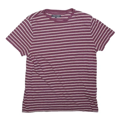 T-Shirt Tommy Hilfiger Homme Rayé Bordeaux & Blanc Col Rond Manches Courtes S - Photo 1/4