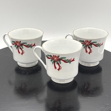 3 Poinsettia  Ribbons Fine China Tea Coffee Cup 3" x 3 1/8" Christmas Cs7