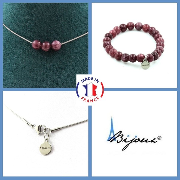 Mineralien Und Edelsteine. Schmuckset Armband Halskette 3 Perlen Lepidolith-image