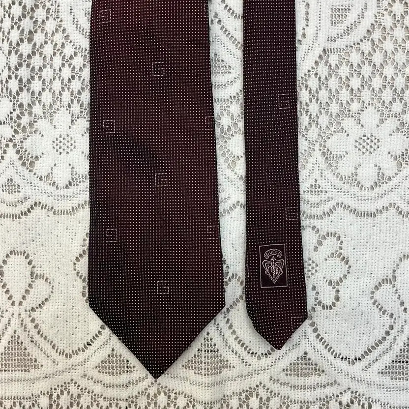 Gucci Dot Burgundy Tie #csz3131 thumbnail 7