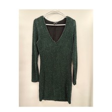 Speechless Large Bodycon Dress W Green Metallic V-Neck Long Sleeve Geometric