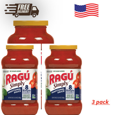 3packRAGU Simply Traditional Pasta Sauce 24 oz Jar No Sugar Added Non-GMO Vegan