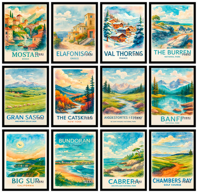 Weltstädte Reise Poster Druck | Berühmte Skyline Wandkunst für Heimdekoration