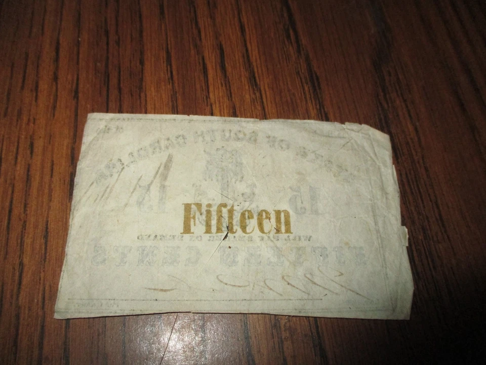 1862 FIFTEEN  CENTS BANK OF THE STATE OF S. CAROLINA CROSS CUT CANCELLED - Image 2 of 2