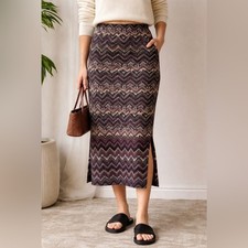 MARGARET O'LEARY Chevron Sweater Pencil Midi Skirt Size Medium Made in USA