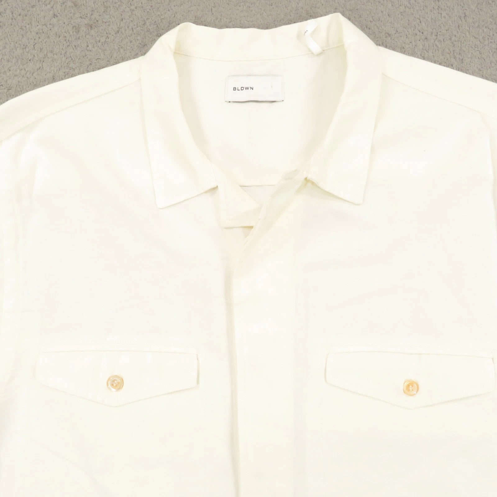 BLDWN Shirt Mens XL White Linen Cotton Loop Collar Short Sleeve Button Up Kansas