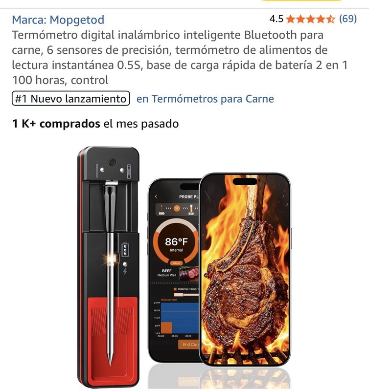 Mopgetod Probe Plus Bluetooth Wireless Instant-Read Digital Meat Thermometer