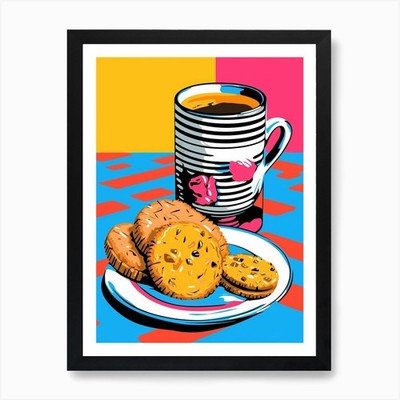 Tee & Kekse Cartoon Stil 2 Kunst gerahmtes Wandbild Poster Leinwanddruck Bild