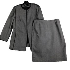 Lafayette 148 Suit Set Women  s 6 Open Front Jacket Black Checkered Cotton Blend