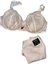 Vtg Victorias Secret Bra Demi GEL Push Up Padded Pink Lace 34C  New Panty M Set
