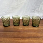 Vintage Anchor Hocking Milano Lido Green Crinkle Glass Rocks Tumblers Set of 4