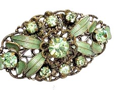 30’s/40’s Czech Green Enamel & Rhinestone Brooch