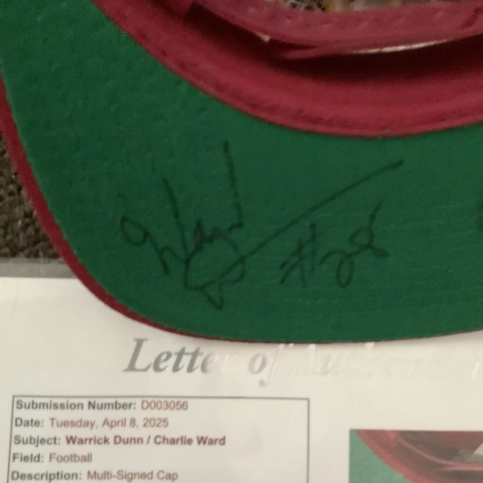 Charlie Ward & Warrick Dunn Signed & Verified Florida St. Seminoles Hat - Image 2 of 4