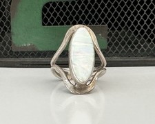 Long Opal Ring Sterling Silver 925 Southwest Band Vintage Modernist