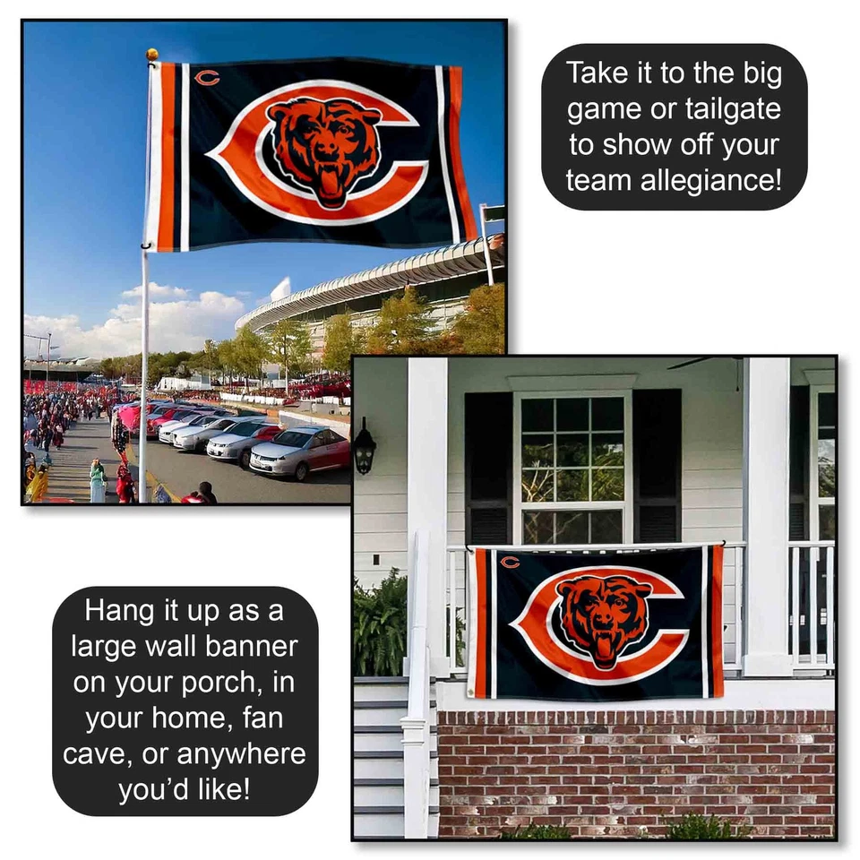 Bandera trasera con doble logotipo de los Chicago Bears de la NFL Foto 4 de 4