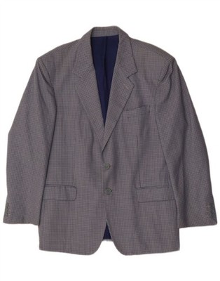 VINTAGE Herren 2 Knopf Blazer Sakko IT 50 Large blau kariert Wolle AA04