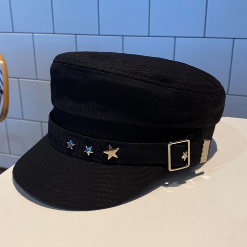 Cappello donna cadetto berretto piatto militare newsboy marinaio stella casual bianco nero - Foto 12 di 14