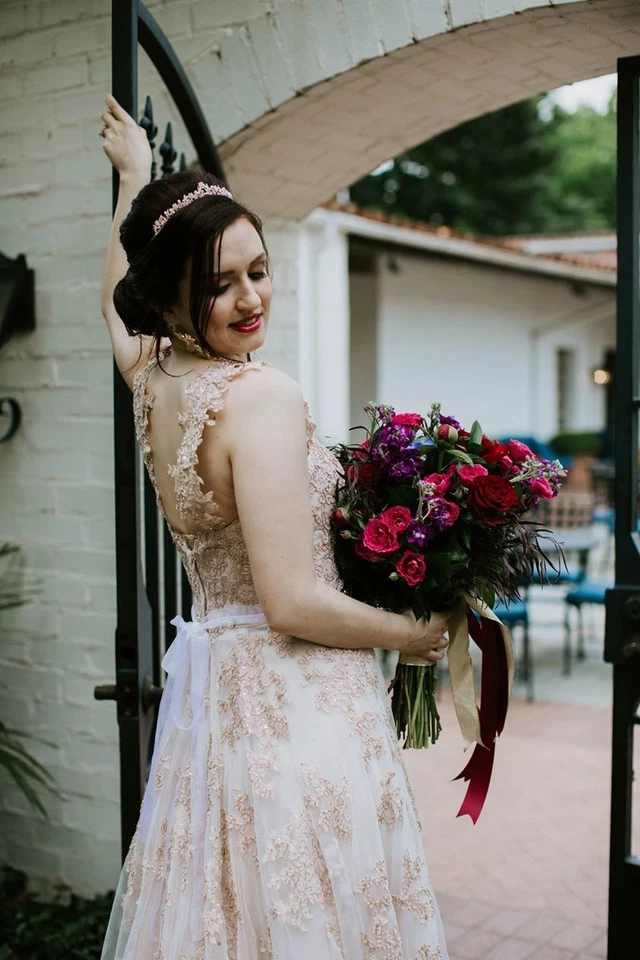 Oleg Cassini Blush Wedding Dress Size 6 - Image 2 of 4