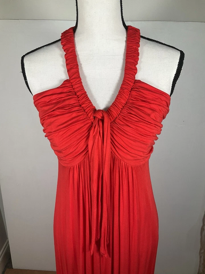 New Directions DRESS Womens 6 RED Maxi Halter front tie knot Stretch Classic - Image 3 of 4