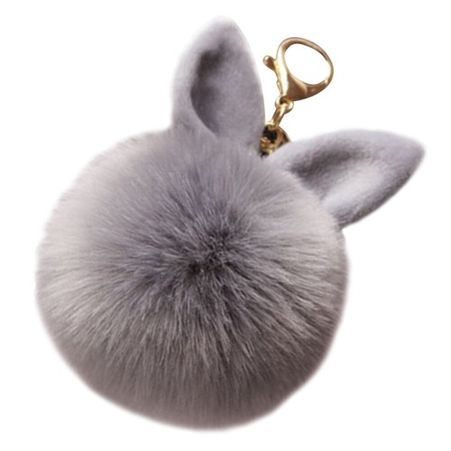 Cute Fluffy Bunny Pompom Keychain Women Bag Rabbit Ear Fur Ball Pendant Keyring - Picture 1 of 4