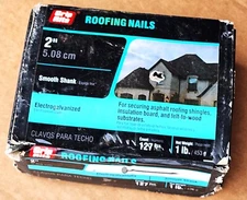 Unused Box of Grip Rite 2" Roofing Nails, 1 Pound, 127 Pieces, Smooth Shank