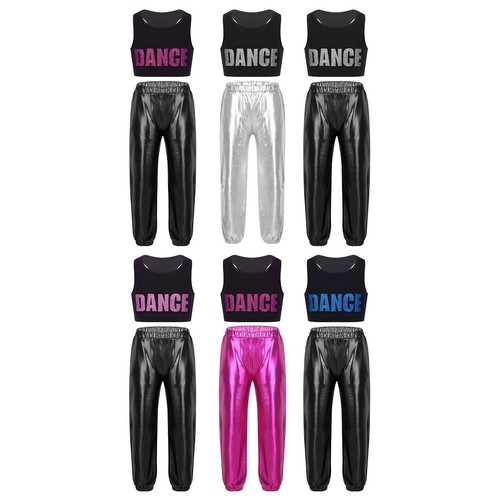 Kids Girls Crop Top With Pants Activity Vest And Trousers Set Hip Hop Sweatsuit - Picture 3 of 45