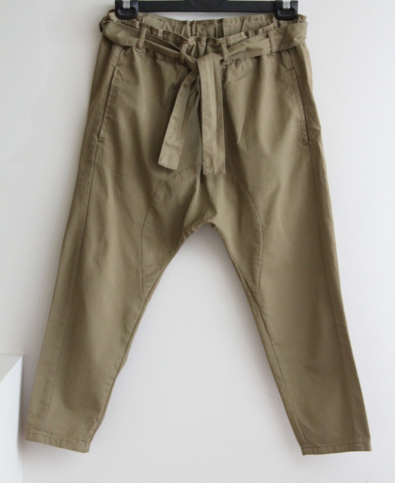 SEED Heritage Size 8 Khaki Cotton Cropped Harem PANTS Elastic Waist, Belt