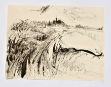 Original Sumi Ink Abstract Landscape Drawing 9-3/4" x 12-1/2"
