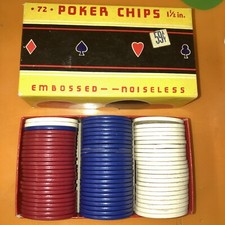 72 Vintage Poker Chips Embossed Noiseless Red White Blue C.D. Baird Co