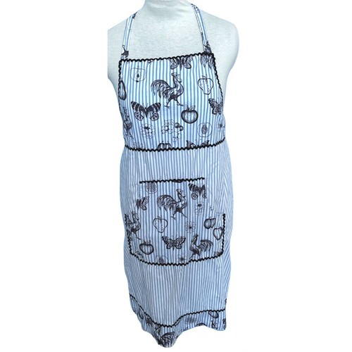 Country Kitchen Apron Rooster Butterfly Fruit Blue Striped Cottagecore Farmhouse - Picture 10 of 10
