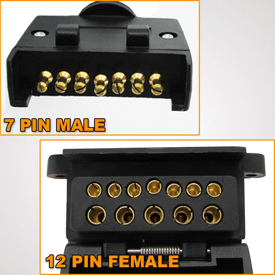 7 PIN FLAT MALE PLUG TO 12 PIN FEMALE SOCKET TRAILER ADAPTOR CARAVAN CONNECTOR - image 2 of 4